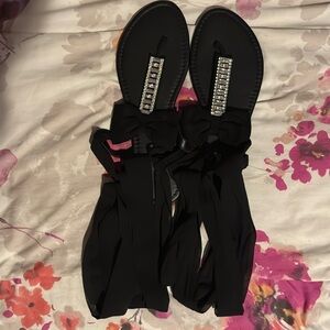 Black strap up sandals size 8/and a half …worn once …Good condition